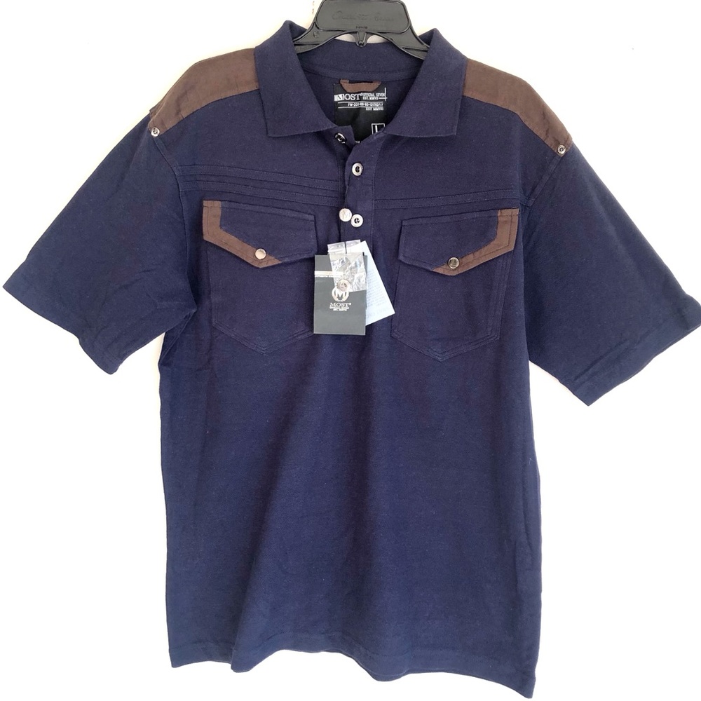 Most Official Seven MO7 Short Sleeve Button Front Blue Shirt Sz L